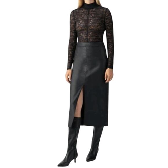 SANCTUARY Skirt Size 28 Black NEW Long Coated Skirt Faux Leather Look Midi Slit - Picture 1 of 8